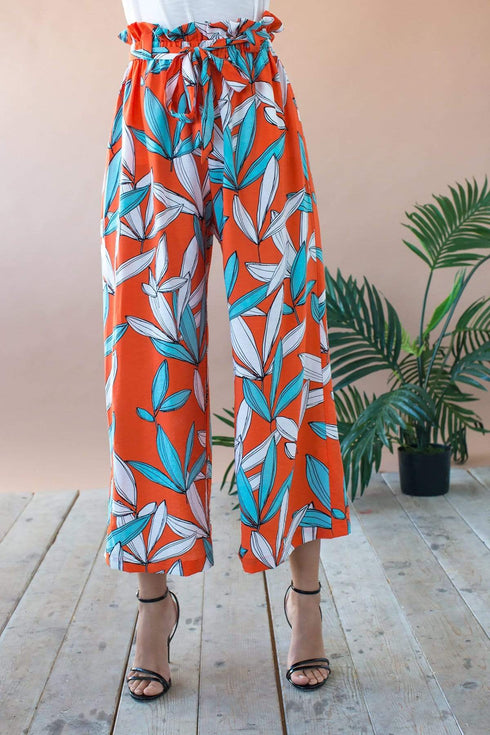 Lukas Cropped Wide Leg Pant With Paperbag Waist- Rio Flora